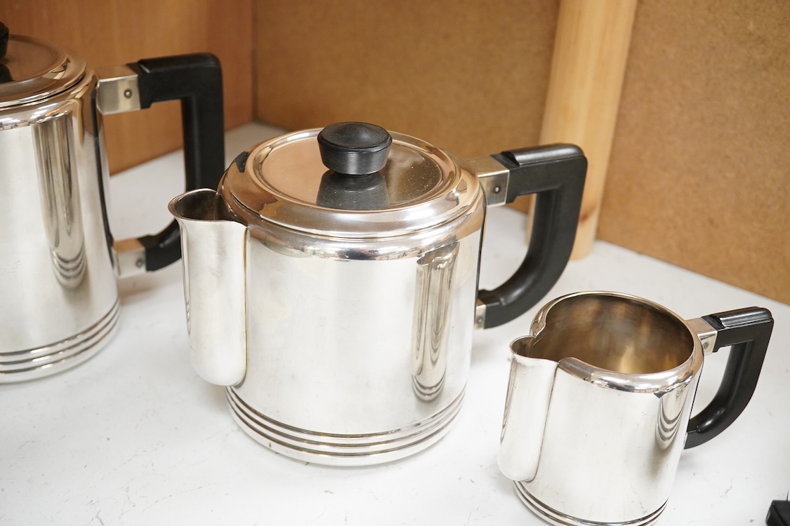 An Art Deco Christofle Gallia four piece silver plated tea set, largest 20cm wide